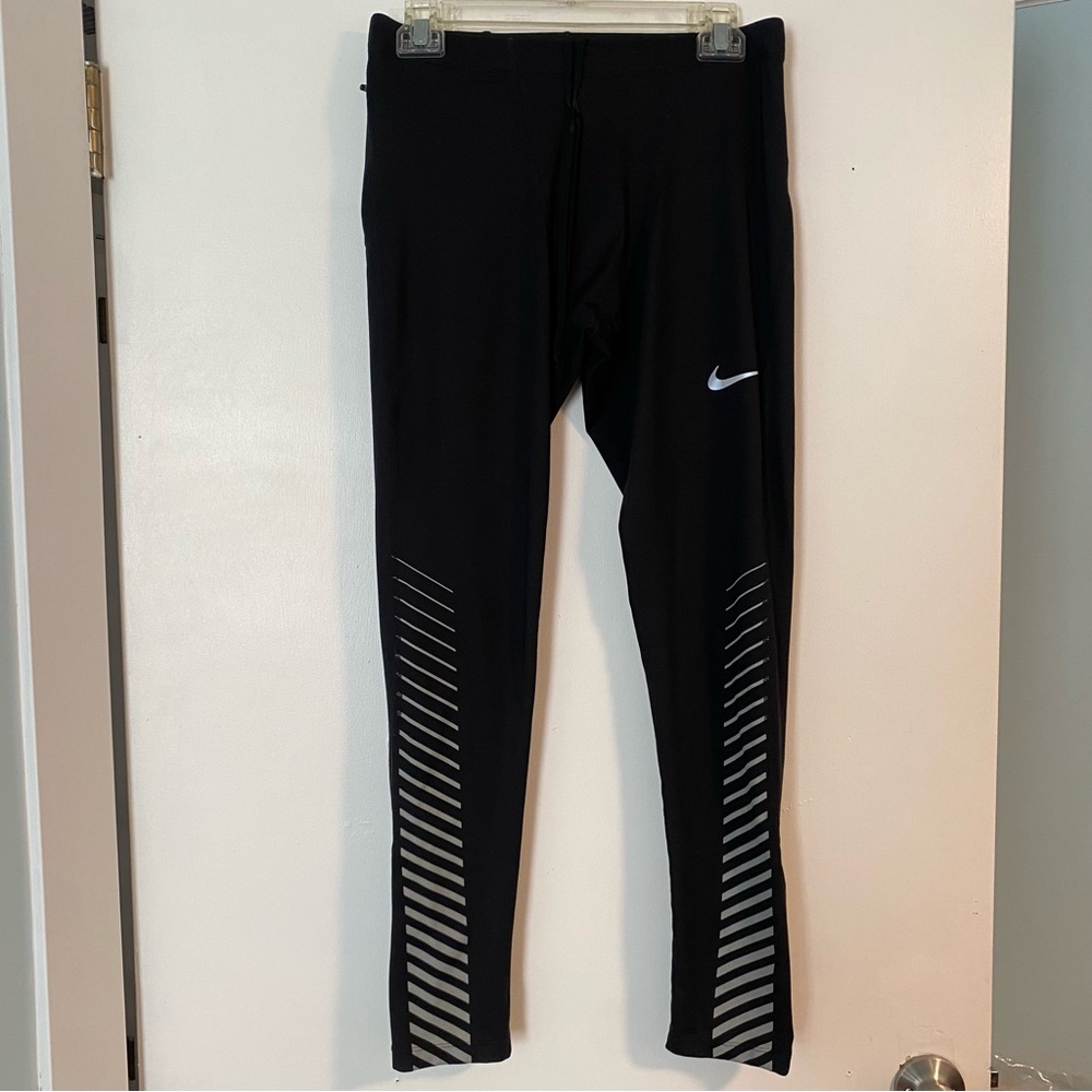 Nike Dri-FIT Running Pants Black Compression Leggings Training Mens L Reflective